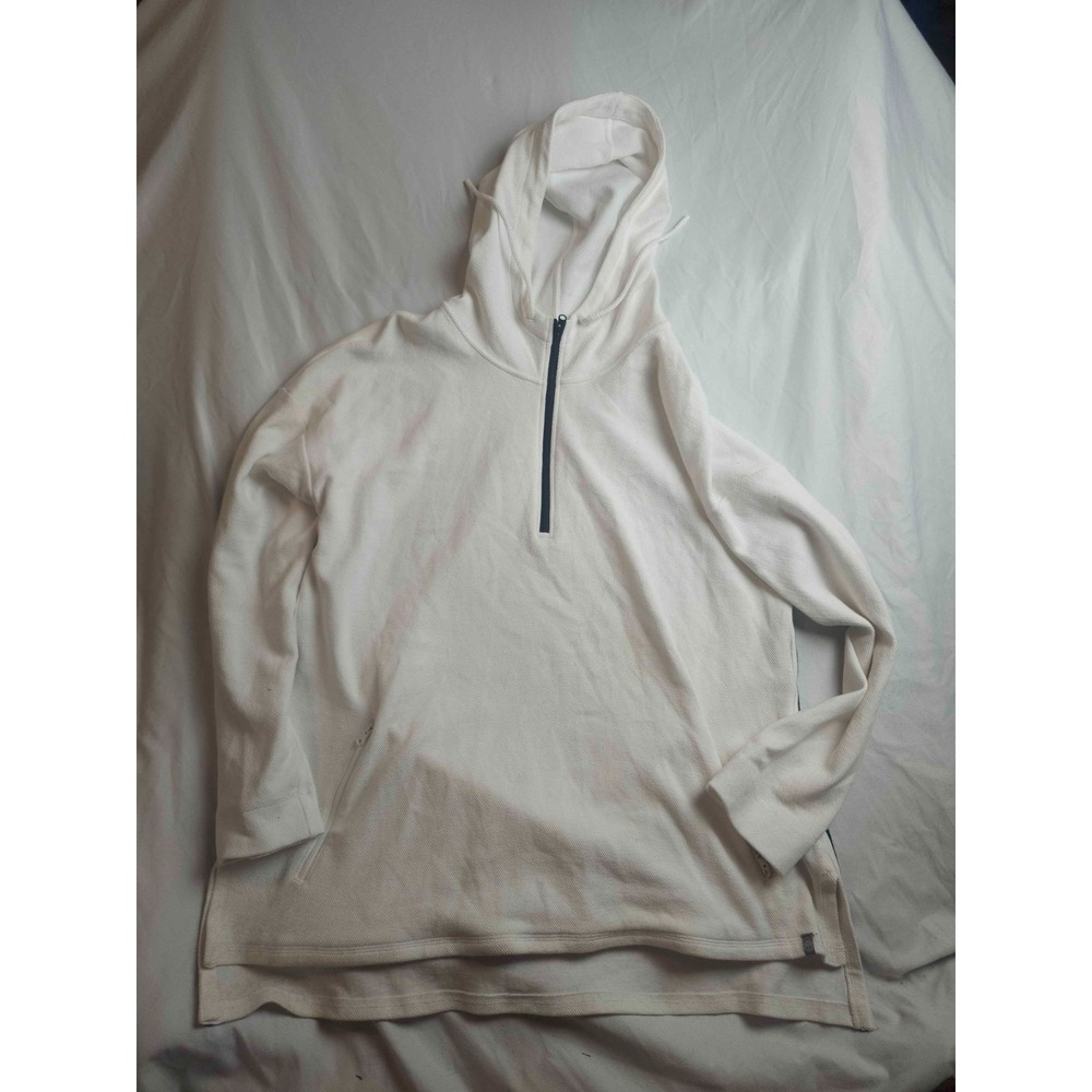 T by Talbots Hoodie Sweatshirt Womens Size XL White Waffle Knit 1/4 Zip Pullover